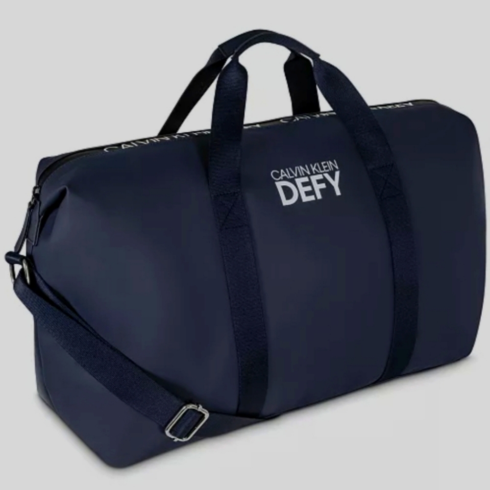 Calvin Klein Defy Duffle Weekender Travel Carry-On Sport Tote Gym Bag Navy Blue - Picture 1 of 8